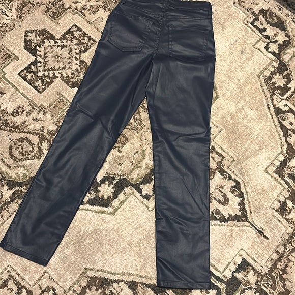 faux leather waxed denim straight leg crop pant vegan women’s 0 navy blue punk - Picture 5 of 6